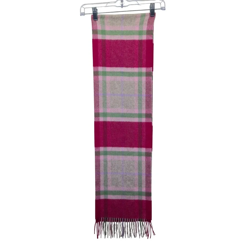 Scotland‎ Pink Green Plaid Fringed 100% Cashmere Scarf Check Winter Wrap Preppy